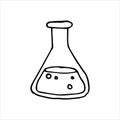 vector drawing in doodle style. chemical flasks, retorts. simple line drawing, sketch. theme back to school